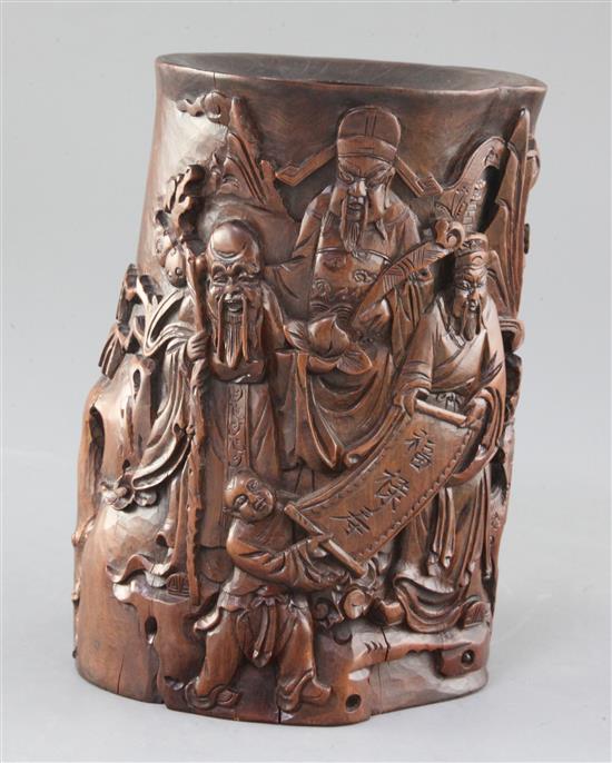 A Chinese hardwood brushpot, height 19.5cm